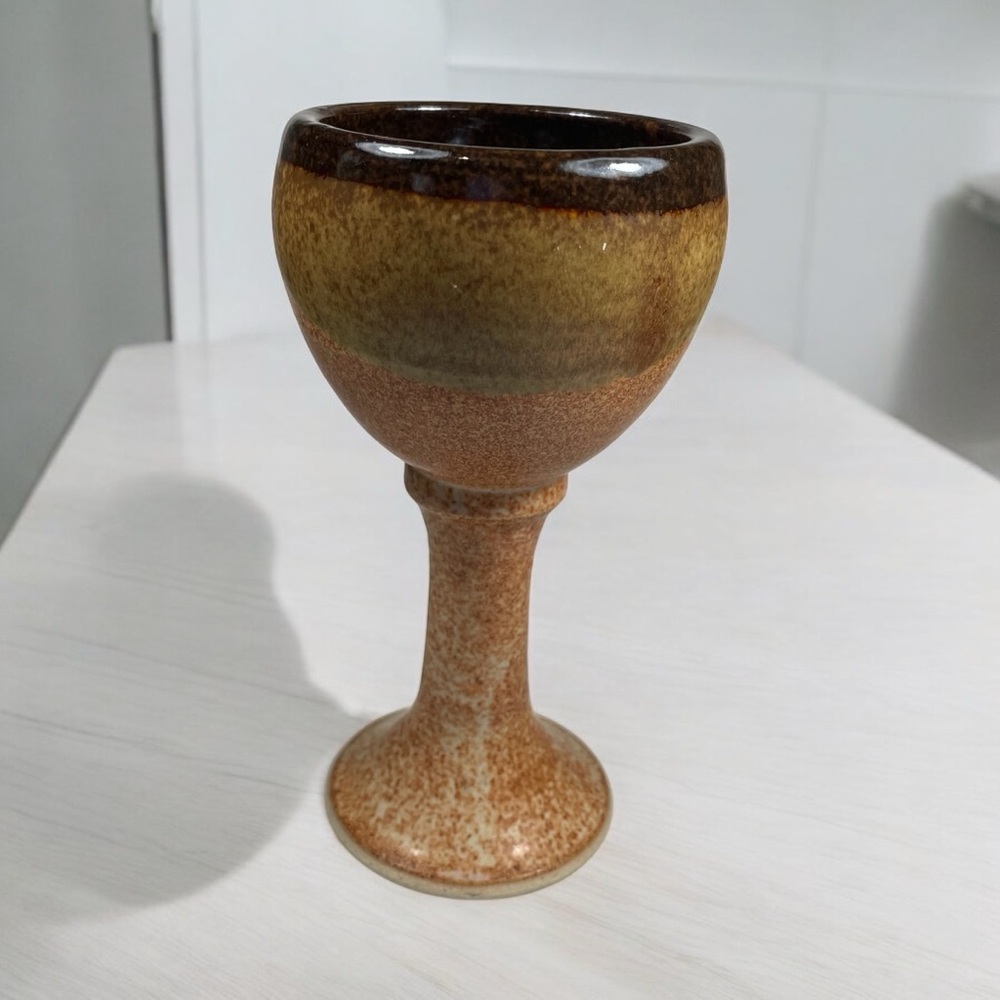 Studio Art Rustic Pottery Stoneware Goblet Chalice Hand Thrown Earth Ton… - Picture 3 of 5